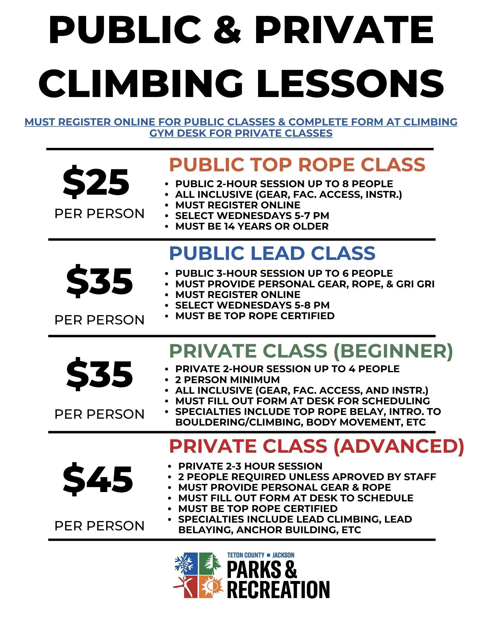 Summer 2025 Climbing Lessons